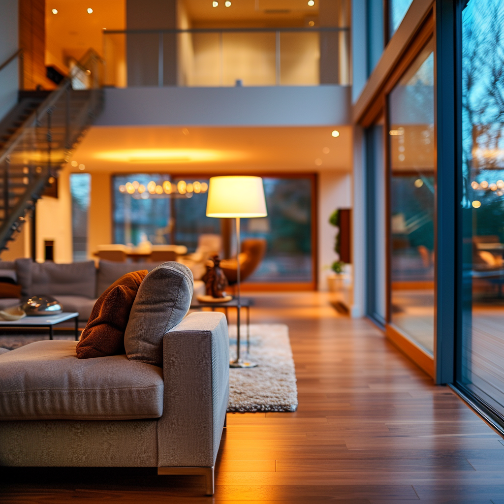 A contemporary luxury villa in Ranchi featuring modern architecture, double-height spaces, bespoke interiors, expansive glazing, designer kitchens, and seamless indoor-outdoor living.