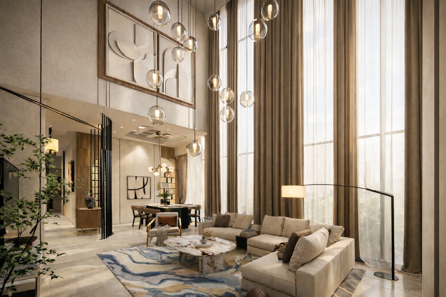 Modern Luxury Residence at Ireo Gurgaon Hills, Gurugram – A 5000 Sq. Ft. bespoke home designed with contemporary aesthetics, refined material palette, and functional luxury. The residence seamlessly blends warm textures, premium finishes, and sophisticated spatial planning to create an elegant living experience.