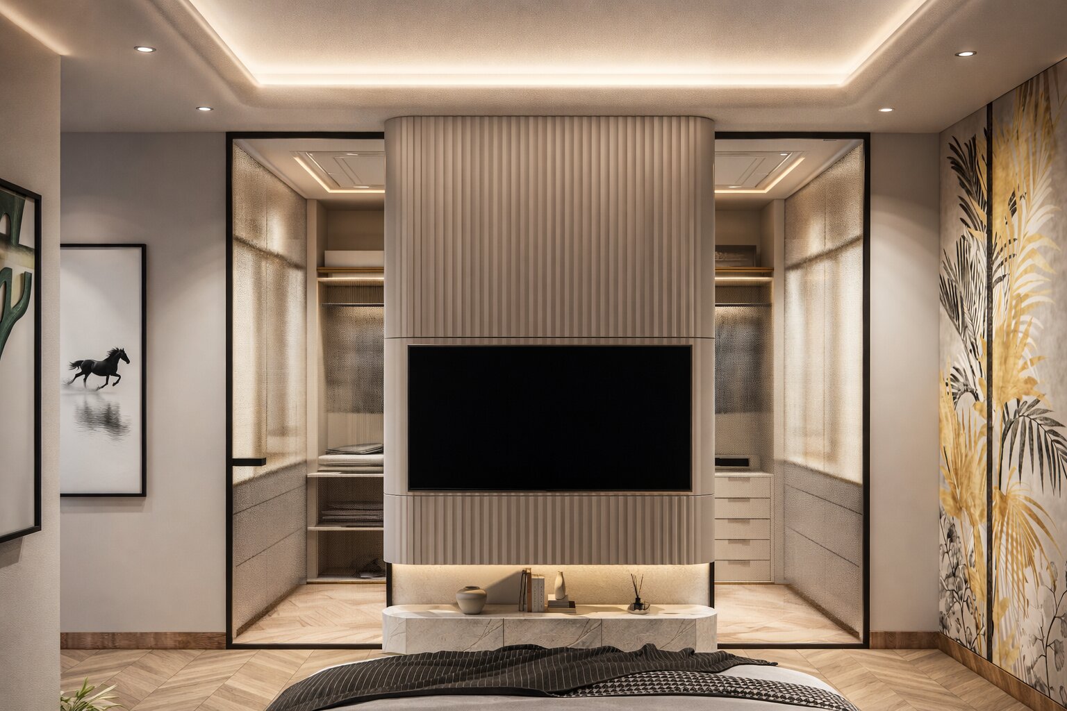 Modern Luxury Residence at Ireo Gurgaon Hills, Gurugram – A 5000 Sq. Ft. bespoke home designed with contemporary aesthetics, refined material palette, and functional luxury. The residence seamlessly blends warm textures, premium finishes, and sophisticated spatial planning to create an elegant living experience.