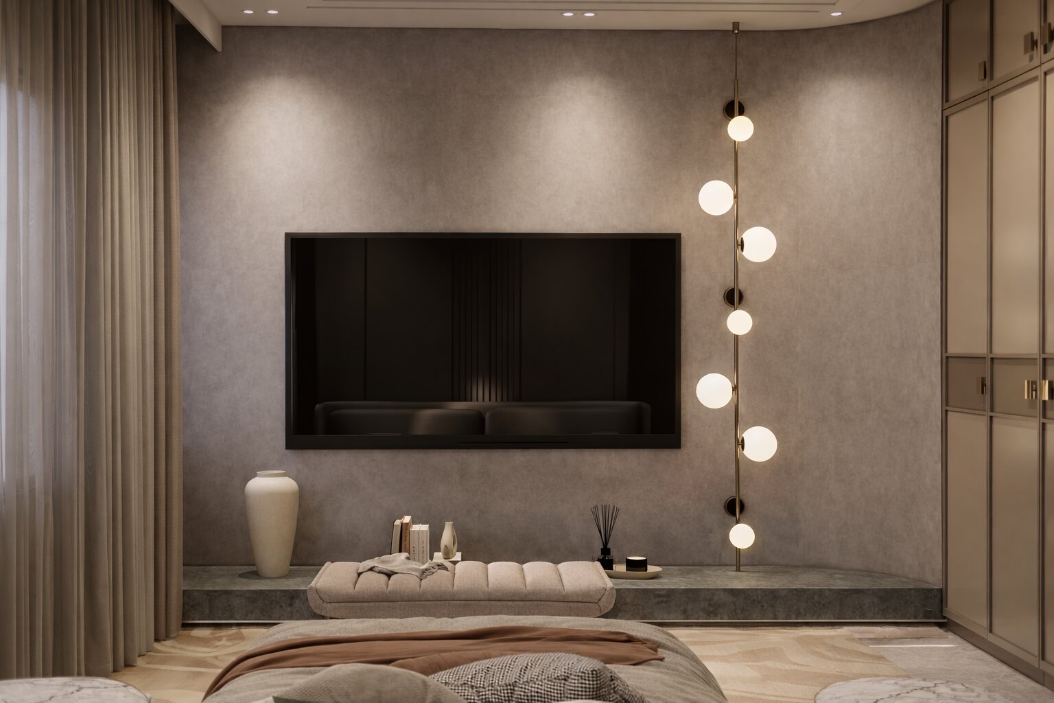 Modern Luxury Residence at Ireo Gurgaon Hills, Gurugram – A 5000 Sq. Ft. bespoke home designed with contemporary aesthetics, refined material palette, and functional luxury. The residence seamlessly blends warm textures, premium finishes, and sophisticated spatial planning to create an elegant living experience.