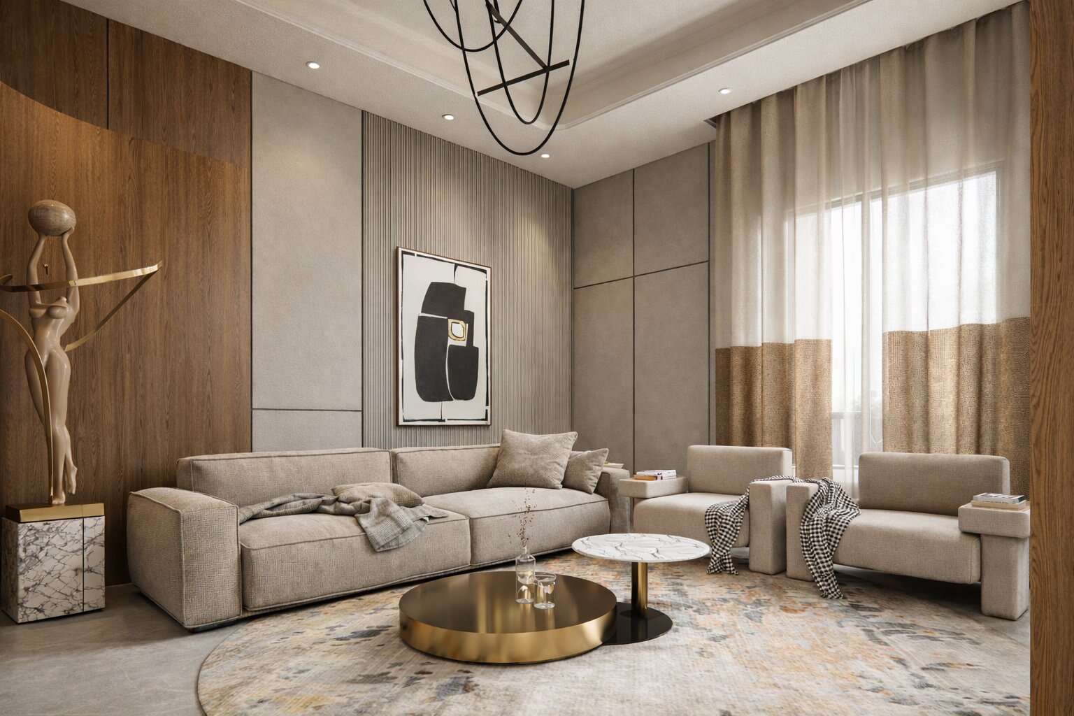 Modern Luxury Residence at Ireo Gurgaon Hills, Gurugram – A 5000 Sq. Ft. bespoke home designed with contemporary aesthetics, refined material palette, and functional luxury. The residence seamlessly blends warm textures, premium finishes, and sophisticated spatial planning to create an elegant living experience.
