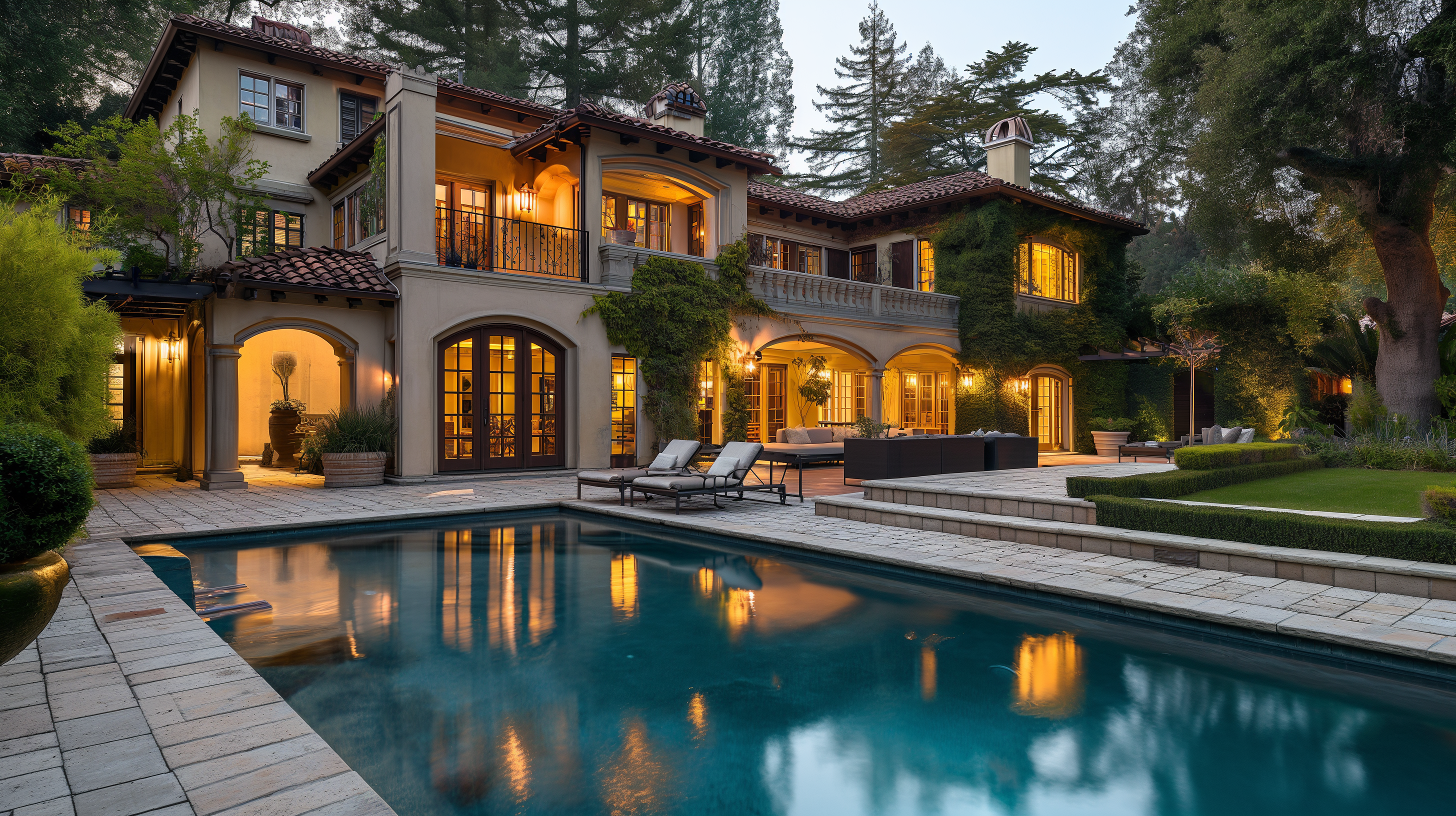 A luxury neo-classical villa in Chandigarh featuring elegant architecture, curated interiors, grand chandeliers, bespoke detailing, and resort-style outdoor living.