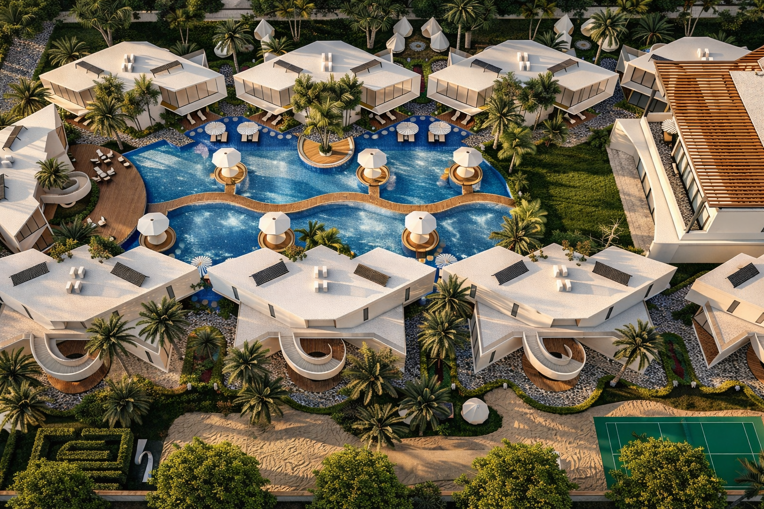 A premium luxury resort in Greater Noida designed to deliver an exclusive hospitality experience. The project features contemporary villas, private pool suites, waterfront leisure spaces, wellness amenities, landscaped gardens, and world-class recreational facilities, creating the perfect blend of luxury, comfort, and nature-inspired living.