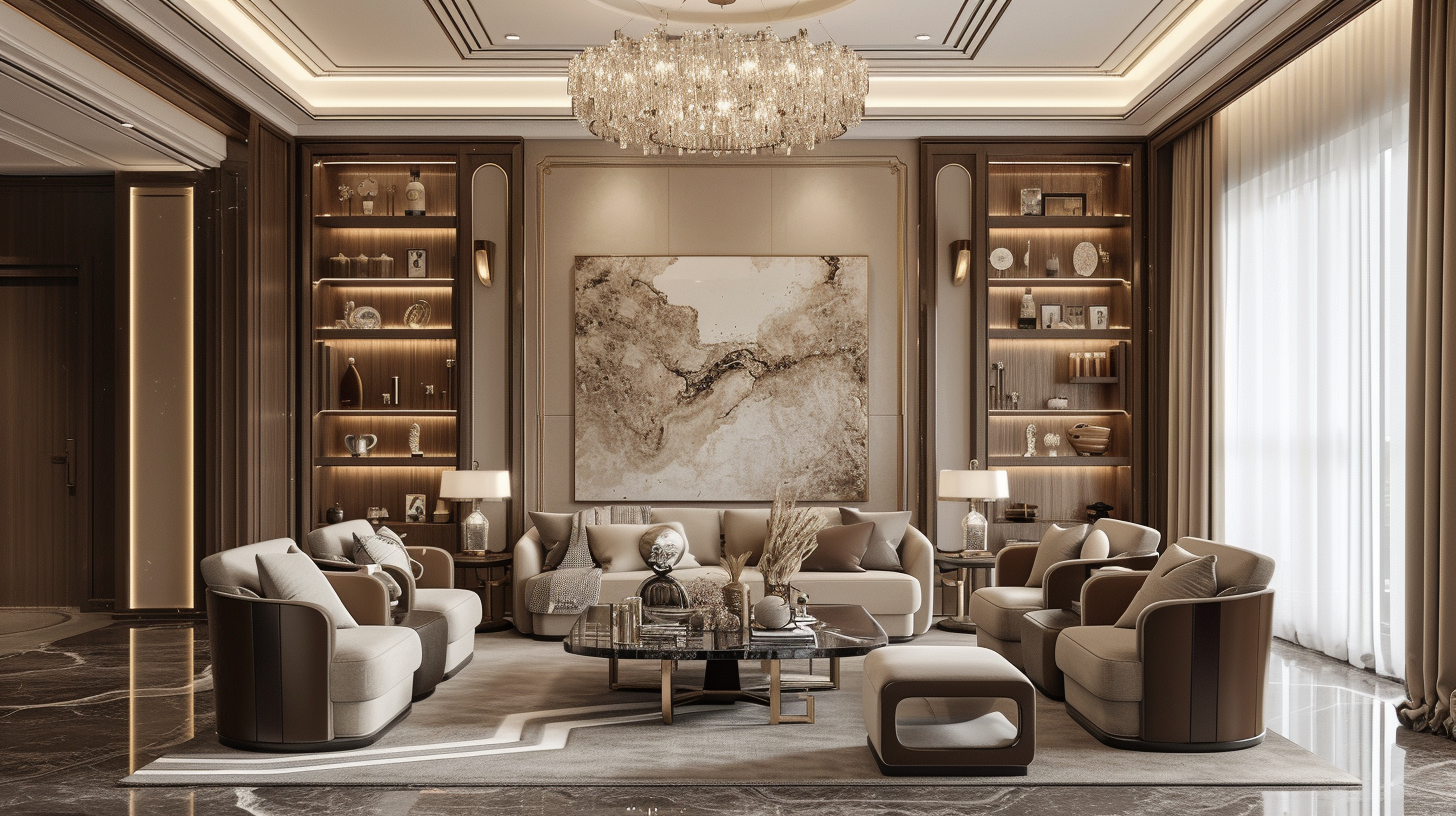 A luxury neo-classical villa in Chandigarh featuring elegant architecture, curated interiors, grand chandeliers, bespoke detailing, and resort-style outdoor living.